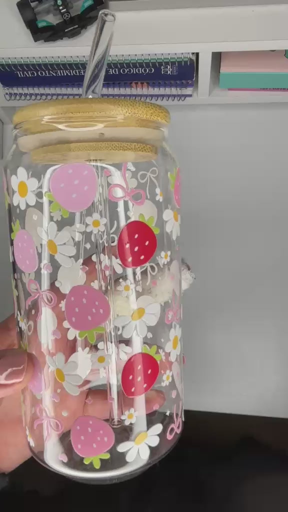Vaso de Vidrio con Tapa de Bambú